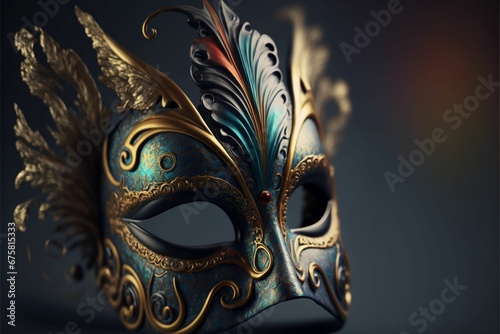 AI generated illustration of a party mask on a dark background.