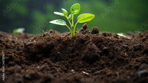 a heap of soil with a little green sprout