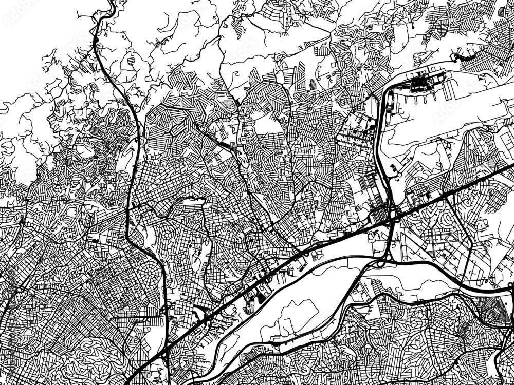 Fototapeta premium Vector road map of the city of Guarulhos in Brazil with black roads on a white background.