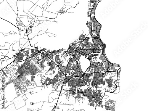 Vector road map of the city of Joao Pessoa in Brazil with black roads on a white background.