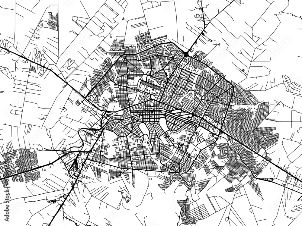 Vector road map of the city of Maringa in Brazil with black roads on a white background.