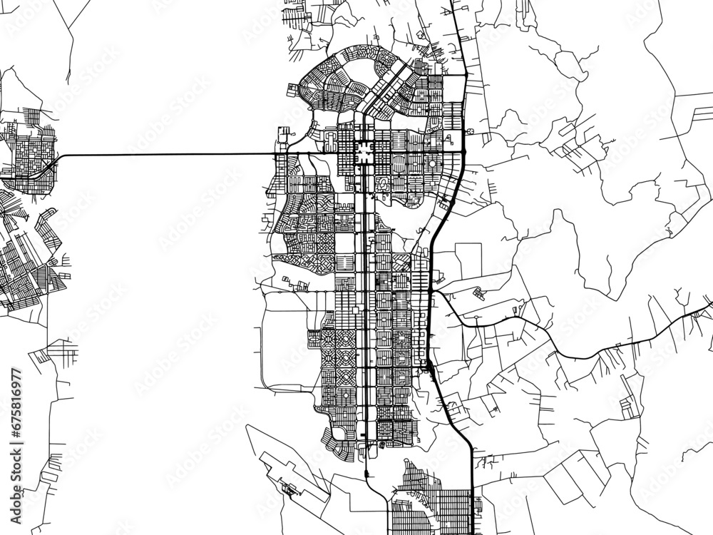 Naklejka premium Vector road map of the city of Palmas in Brazil with black roads on a white background.