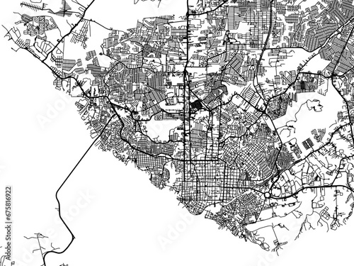 Vector road map of the city of Manaus in Brazil with black roads on a white background.