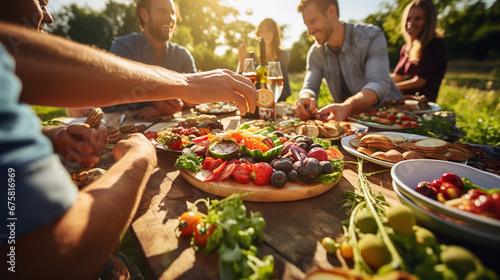 Joyful Gathering Of Close Friends Enjoying A Fun Picnic With Delicious And Healthy Fresh Fruits While Sharing Laughter And Creating Beautiful Memories Together In Nature