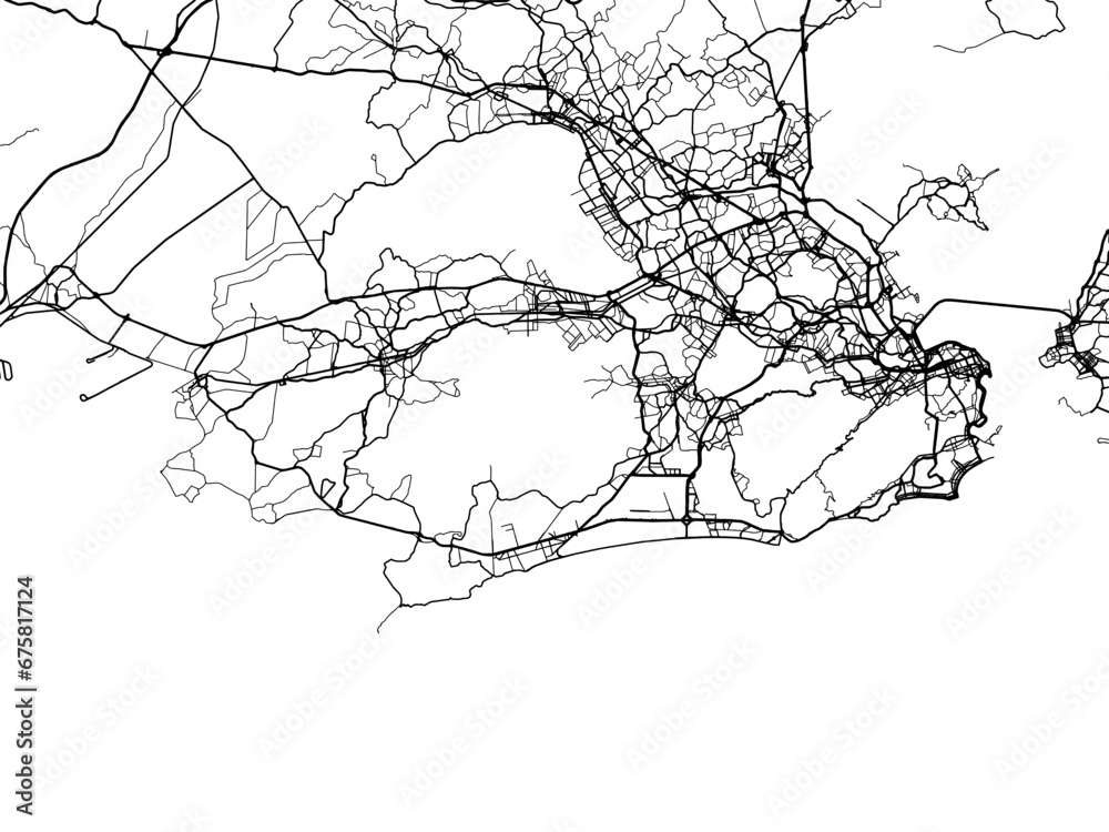Vector road map of the city of Rio de Janeiro in Brazil with black roads on a white background.