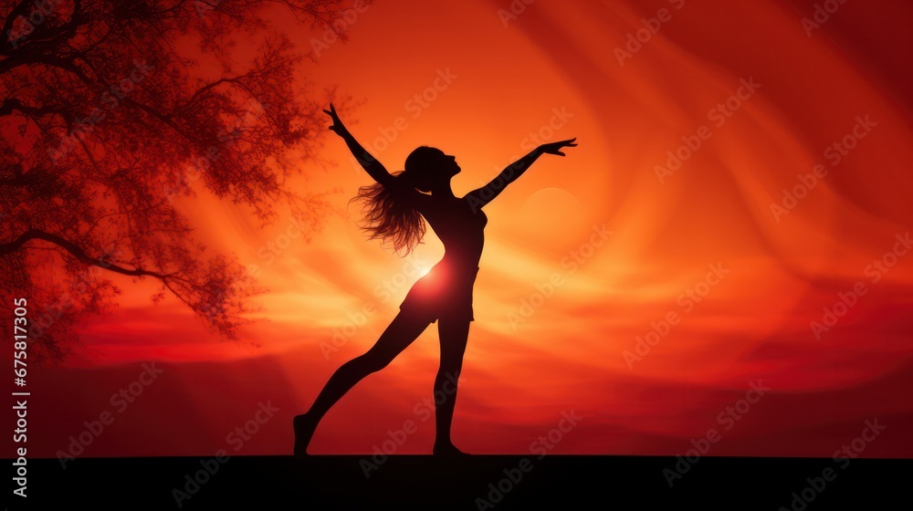 Yoga, silhouette in Bokeh Effects