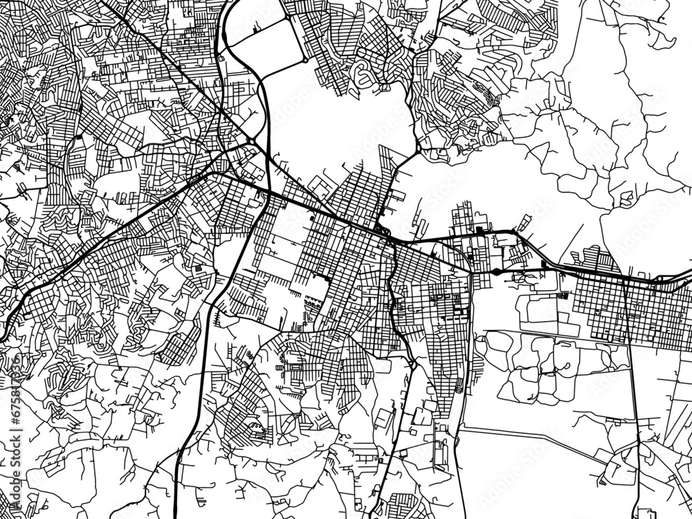 Fototapeta premium Vector road map of the city of Suzano in Brazil with black roads on a white background.