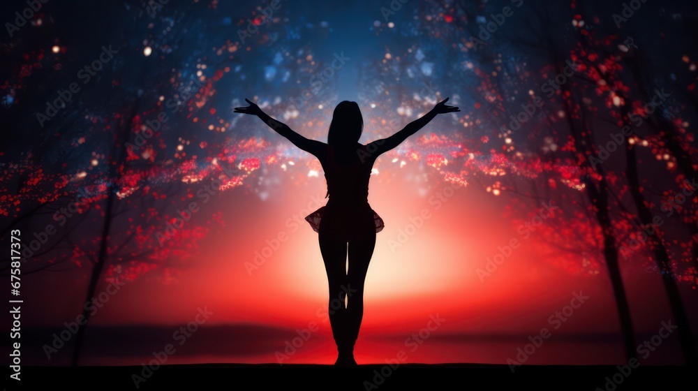 Yoga, silhouette in Bokeh Effects Yoga, silhouette in Bokeh Effects