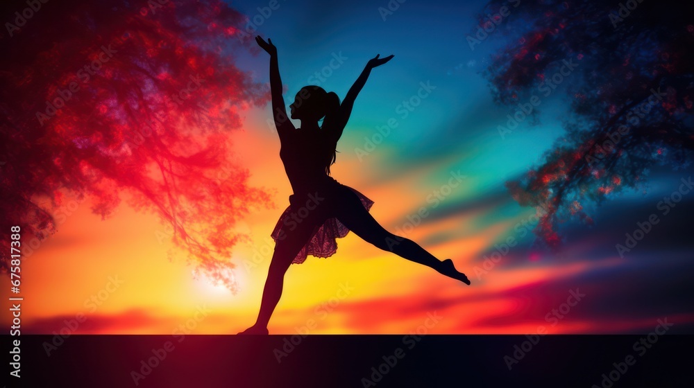 Naklejka premium Yoga, silhouette in Bokeh Effects