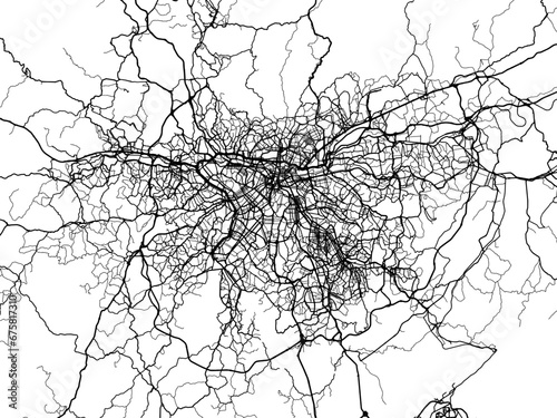 Vector road map of the city of Sao Paolo Metro in Brazil with black roads on a white background.