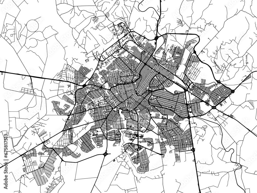 Fototapeta premium Vector road map of the city of Uberlandia in Brazil with black roads on a white background.