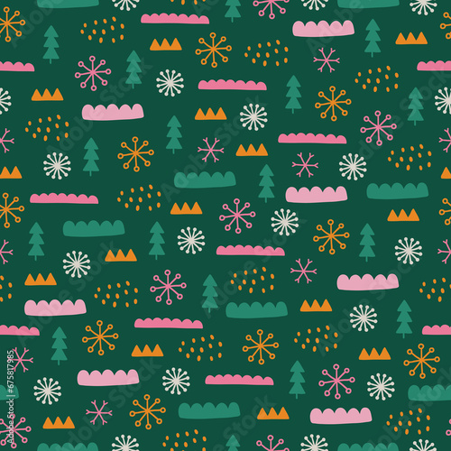 Wallpaper Mural Christmas seamless pattern with abstract geometric shapes and snowflakes Torontodigital.ca