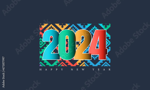 Happy new year 2024 design. With colorful truncated number illustrations. Premium vector design for poster, banner, greeting and new year 2024 celebration.
