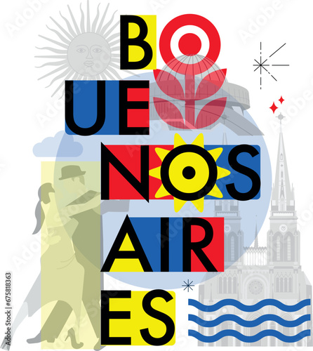 Buenos Aires culture travel night set, famous architectures specialties in flat design. Business Argentinian tourism concept clipart. Image presentation, banner, website, advert, flyer, roadmap, icon