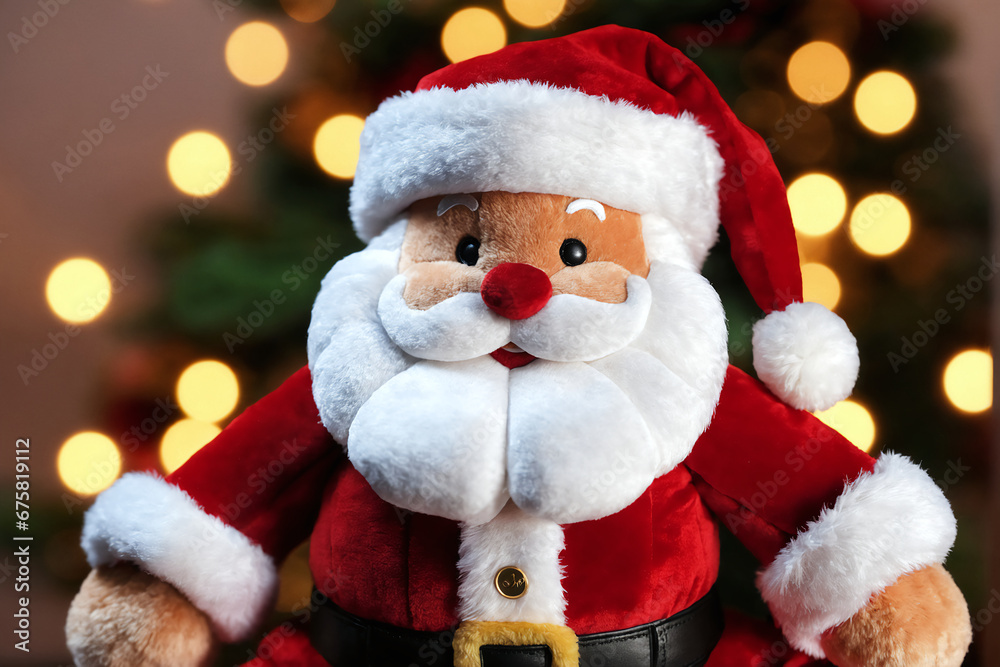 santa claus stuffed toy with bokeh background