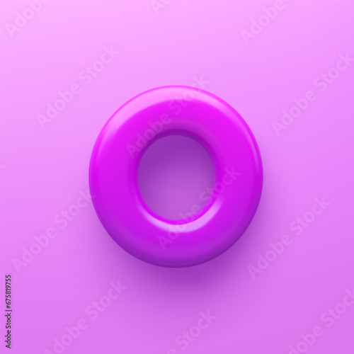 3D Purple letter O with a glossy surface on a purple background .