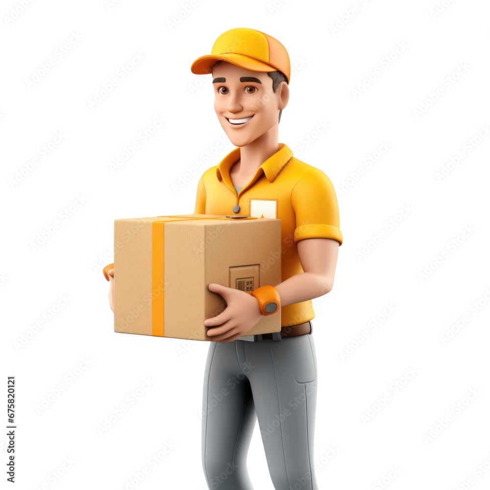 Cute courier holding delivery box, white background, illustration Cute courier holding delivery box, white background, illustration