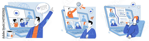Online education vector illustration. E learning has eliminated barriers distance, allowing learners to engage in education from anywhere in world Virtual seminars provide opportunities for Virtual