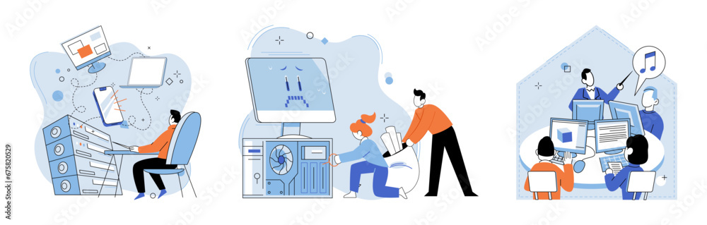 Computer lab. Vector illustration. The industry relies on technology for business growth and development Companies leverage digital solutions to streamline their business operations Organizations Computer lab. Vector illustration. The industry relies on technology for business growth and development Companies leverage digital solutions to streamline their business operations Organizations