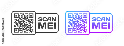 Scan me icons. Different styles, qr-code icons, scan me signs. Vector icons