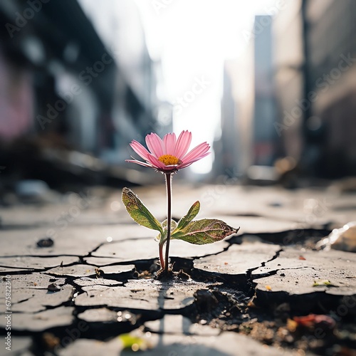 pink flower, Small flower grow on cracked street © Jan