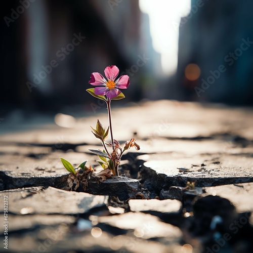 flower Small flower grow on cracked street