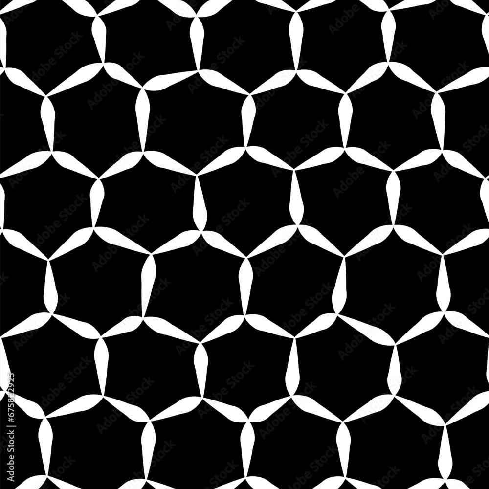 Obraz premium A bold black and white seamless pattern featuring a honeycomb motif in a mesh-like design on black background