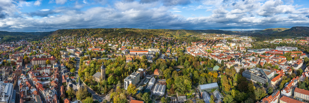 Panorama of Jena in Thuringia on an autumnal October day, view from the JenTower