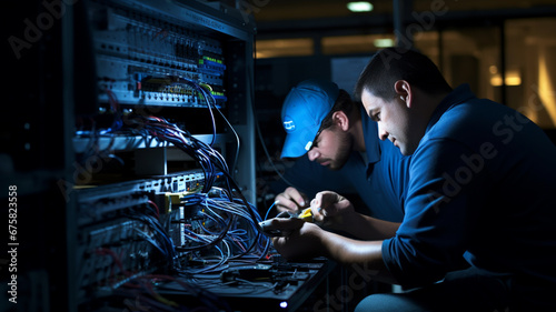 IT Technician at Work: Checking Data Server in Modern Network Environment.