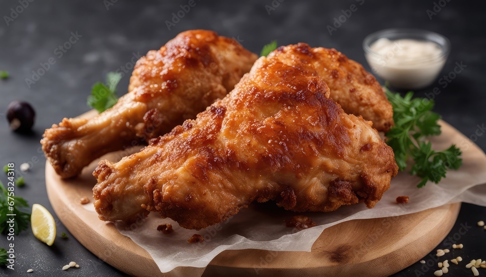fried chicken leg meat, Tender and juicy, close-up, Commercial photography, 