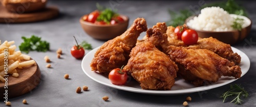 fried chicken leg meat, Tender and juicy, close-up, Commercial photography, 