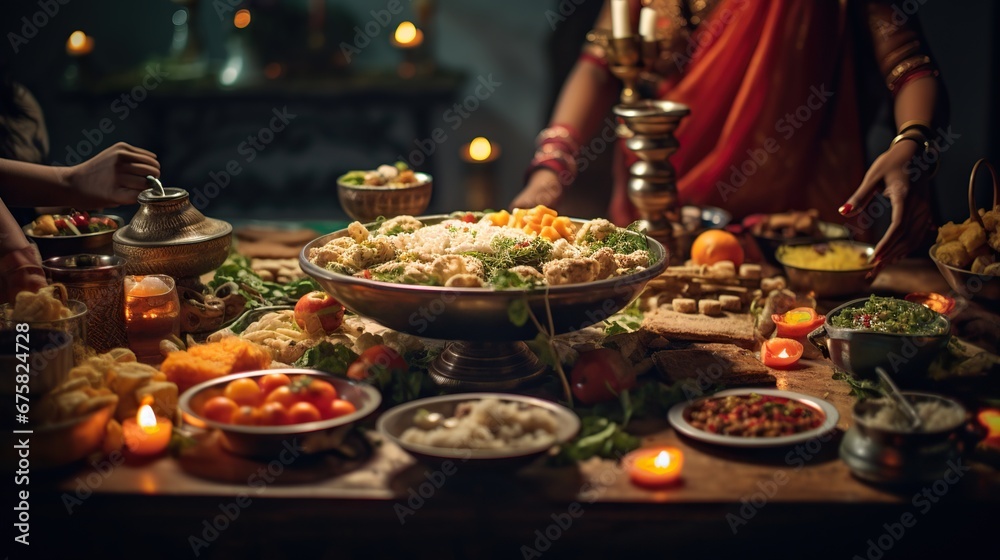Diwali sweet and delicious dish with focus view in night