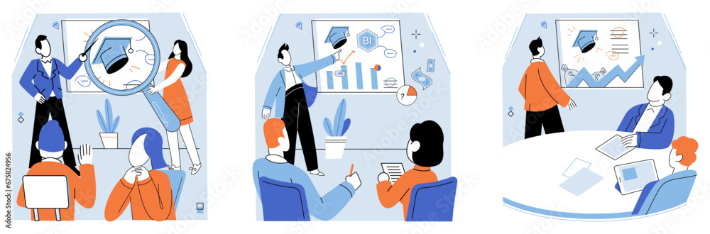 Business training vector illustration. The business training metaphor highlights transformative power learning and development in shaping successful businesses Business lessons cover wide range