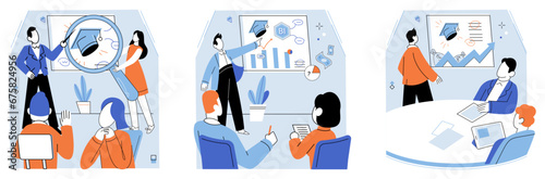 Business training vector illustration. The business training metaphor highlights transformative power learning and development in shaping successful businesses Business lessons cover wide range
