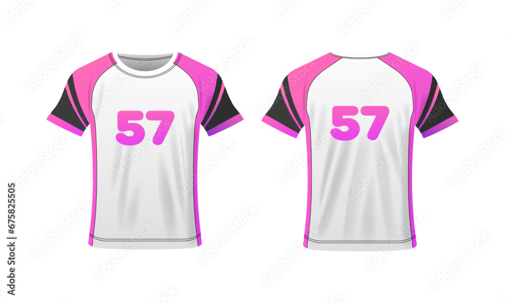 Football t-shirt layout. Flat, color, t-shirt mockup, sports t-shirt mockup with number 57. Vector icons Football t-shirt layout. Flat, color, t-shirt mockup, sports t-shirt mockup with number 57. Vector icons