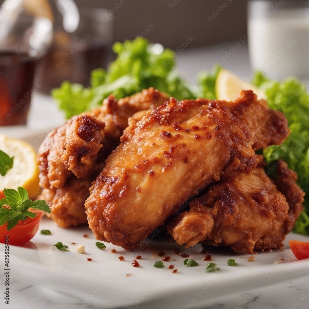 fried chicken leg meat, Tender and juicy, close-up, Commercial photography, fried chicken leg meat, Tender and juicy, close-up, Commercial photography,