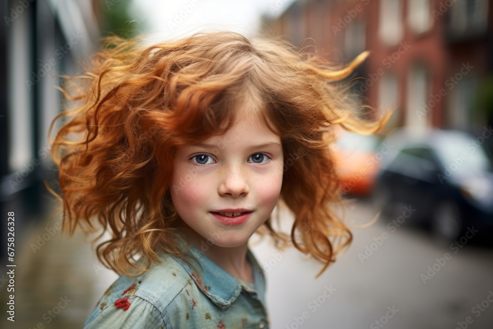 Portrait of a cute little girl with red hair. Shallow depth of field.