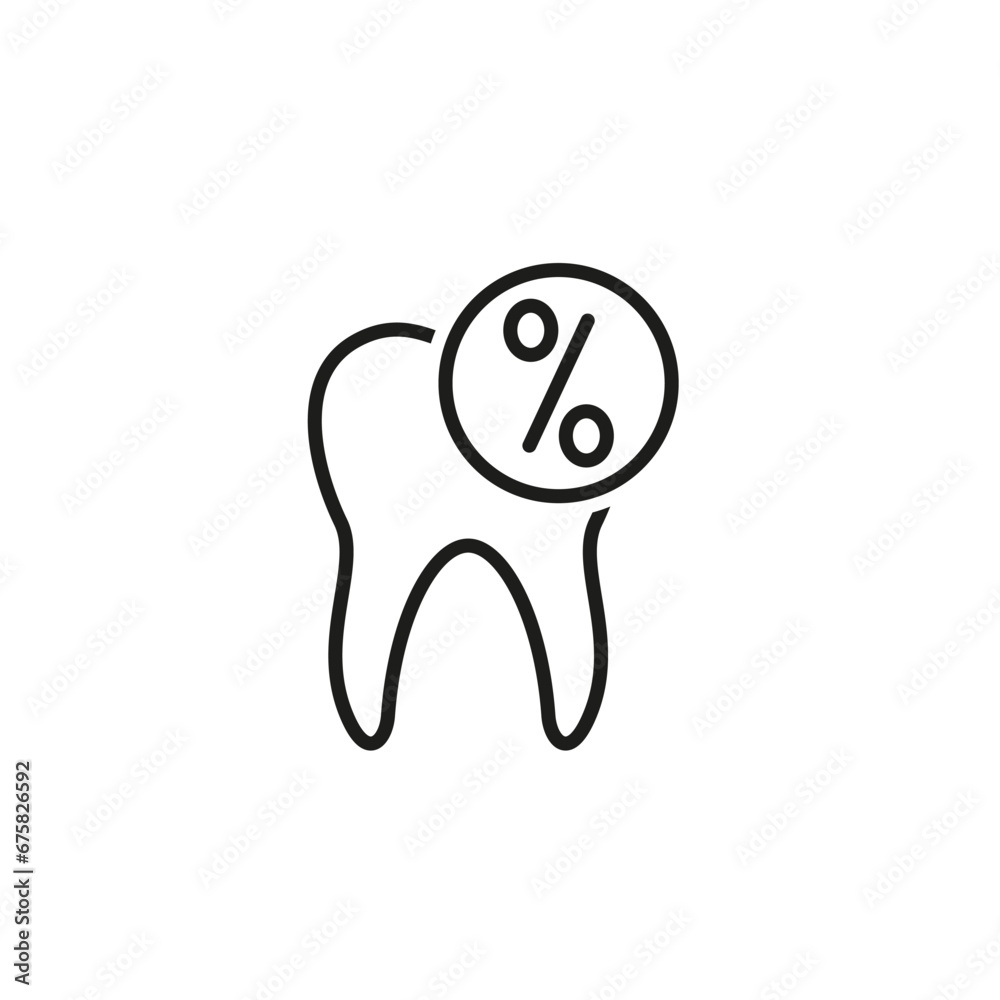 Human tooth icon with percent symbol. Human tooth icon with percent symbol.