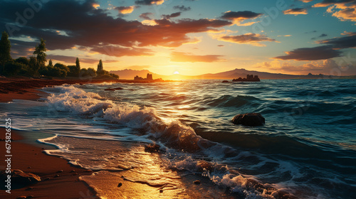 sunset on the beach HD 8K wallpaper Stock Photographic Image 