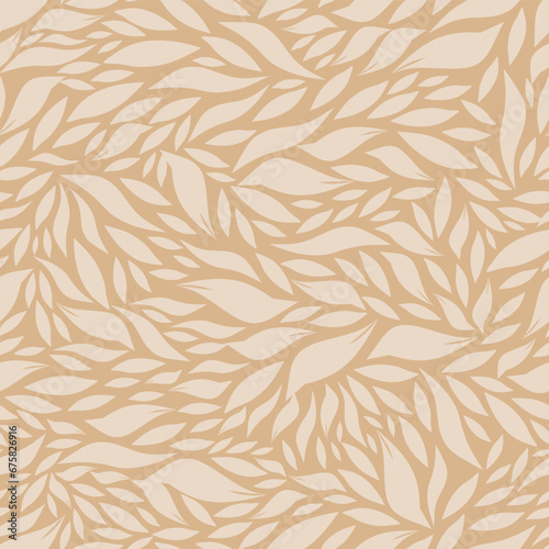Vector illustration. Seamless pattern of flat beige leaves on a light background. Printing on textiles, for packaging, product design.
