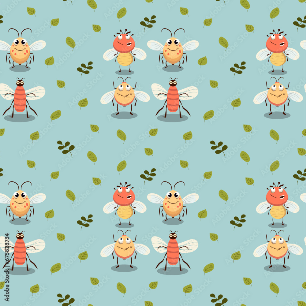 Vector Mosquito seamless cartoon flat