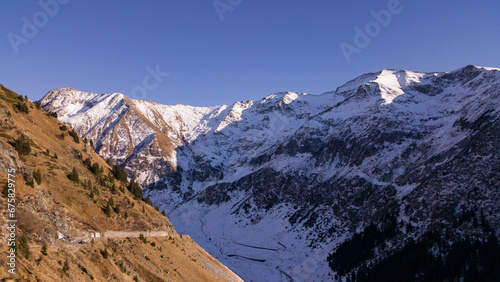 Transfagarasan on a beautiful December day. The most spectacular road in the world crosses the rocky mountains