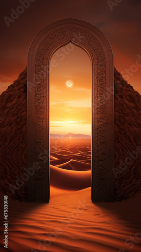 Majestic Arch Amidst the Serene Desert Landscape  Emanating Spiritual Tranquility and Timeless Peace  Capturing the Essence of Nature s Sacred Stillness