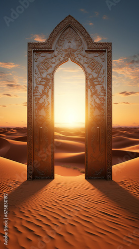 Majestic Arch Amidst the Serene Desert Landscape  Emanating Spiritual Tranquility and Timeless Peace  Capturing the Essence of Nature s Sacred Stillness