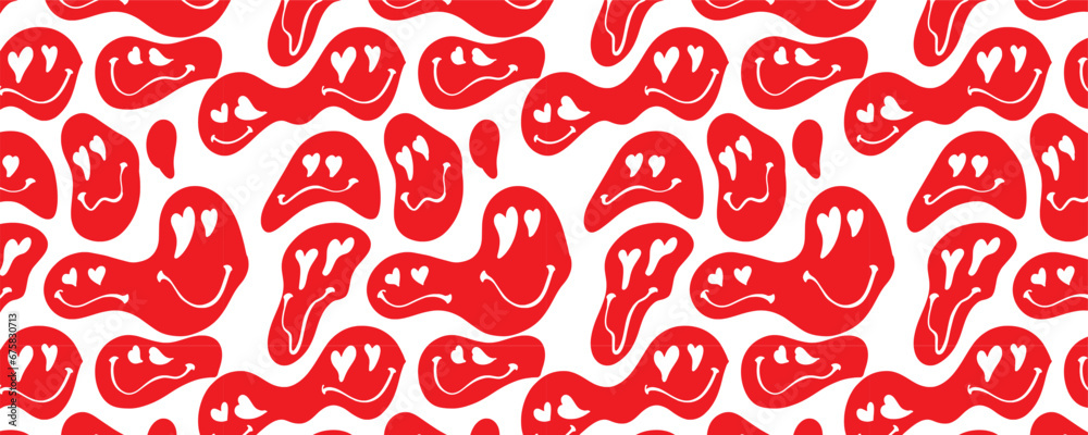 Vector doodle red face melt seamless pattern background