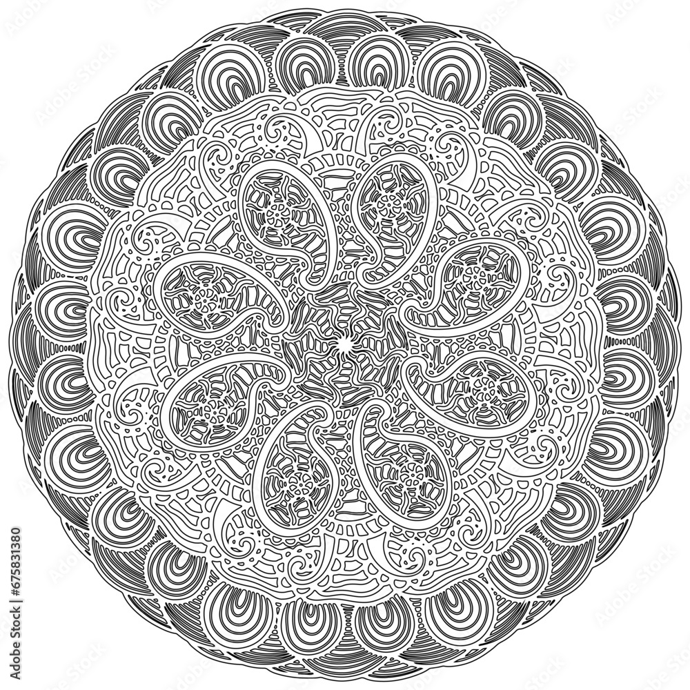 Colouring page - 325, hand drawn, vector. Mandala 268, ethnic, swirl pattern, object isolated on white background.