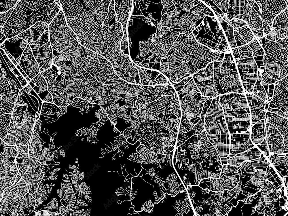 Vector road map of the city of Diadema in Brazil with white roads on a black background. - obrazy, fototapety, plakaty 