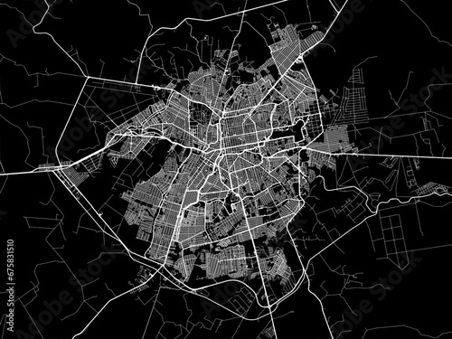 Vector road map of the city of Campo Grande in Brazil with white roads on a black background.