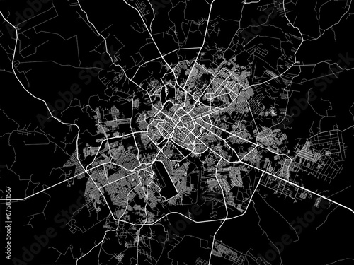 Vector road map of the city of Cuiaba in Brazil with white roads on a black background.