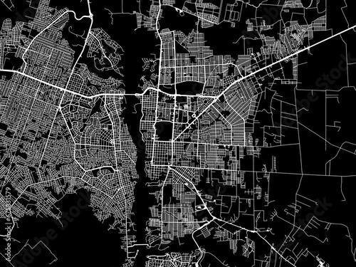 Vector road map of the city of Foz do Iguacu in Brazil with white roads on a black background.
